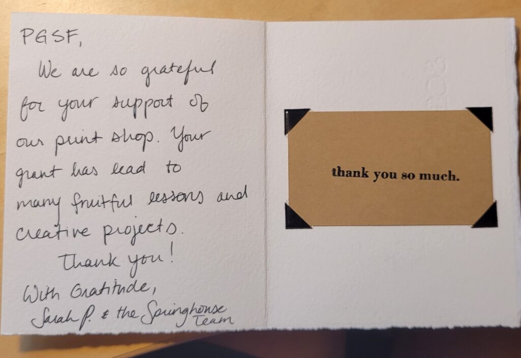 springhouse thank you card